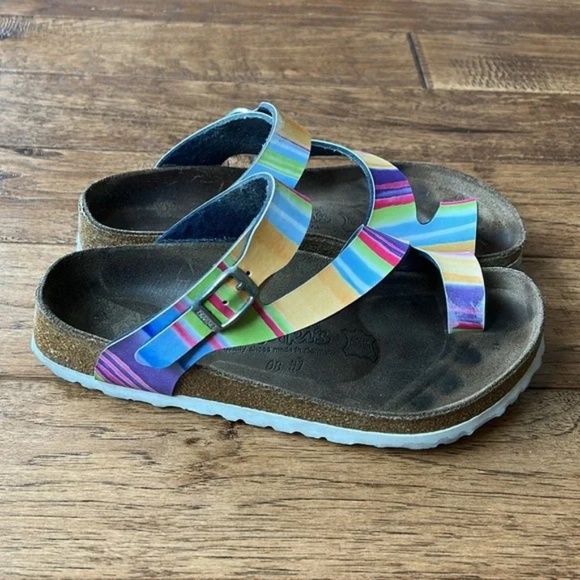 Birkenstock Birki’s Sandals Multicolor Rainbow Stripe Womens Size 5 - Picture 1 of 10